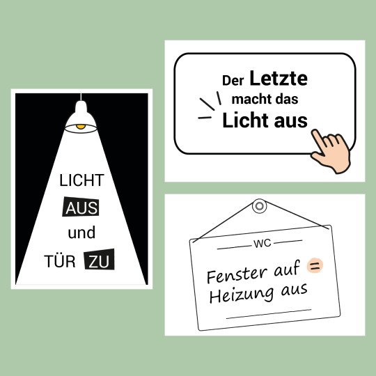Schilder für Strom sparen selbst drucken