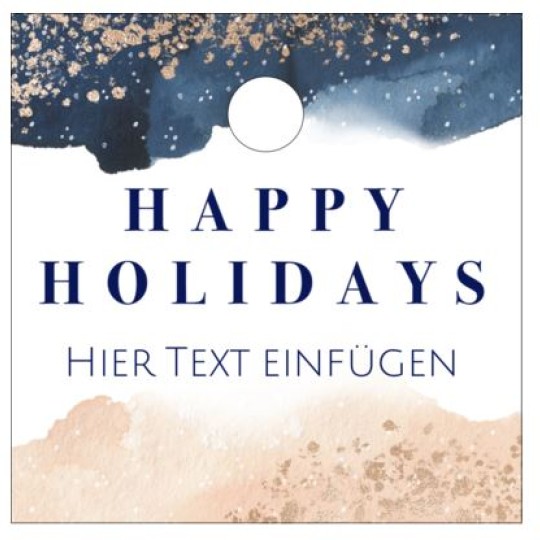 Happy Holidays Schriftzug mit blau-goldener Verzierung