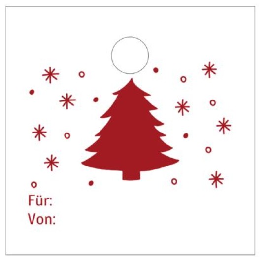 Roter Weihnachtsbaum und Schneeflocken