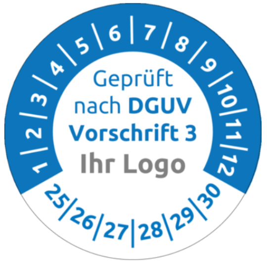 Prüfplakette Blau 2025 DGUV Vorschrift Logo