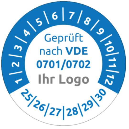 Prüfplakette Blau 2025 VDE Logo