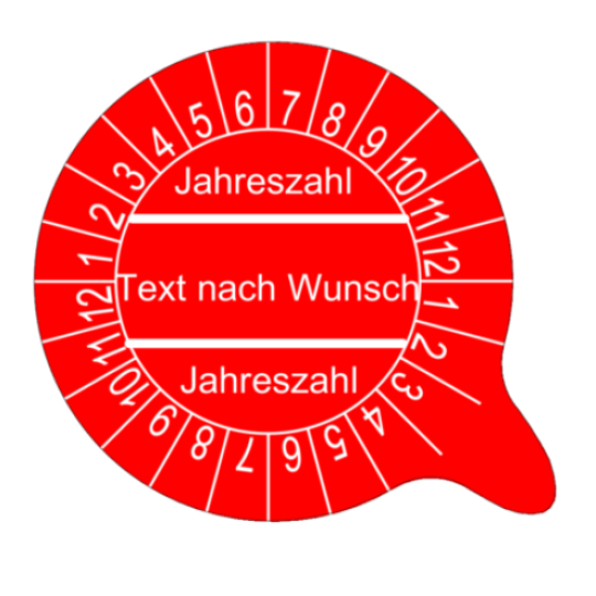 Prüfplakette Rot Lasche Text Logo Jahreszahl