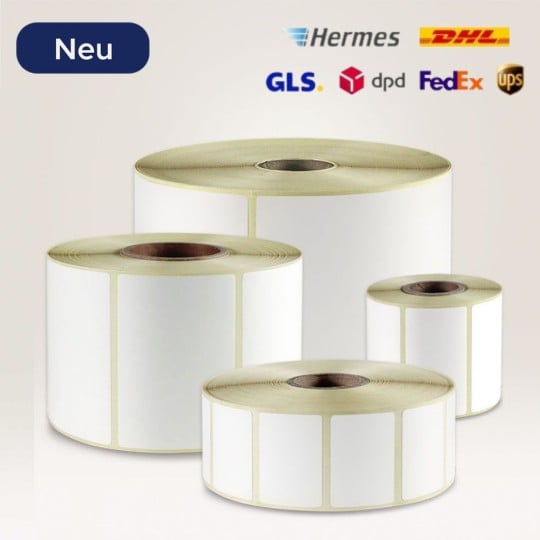 Blanko-Versandetiketten auf Rolle für verschiedene Versand-Dienstleister.