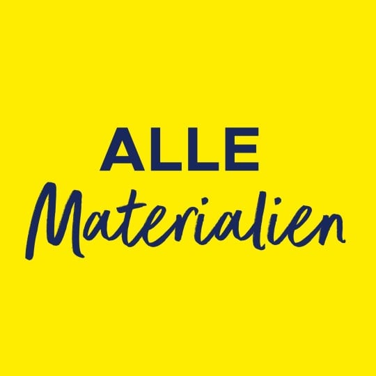 Auf einem gelben Hintergrund steht der Text "Alle Materialien".