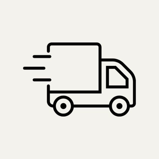 Auf einem beigen Hintergrund ist ein schwarzer Lieferwagen als Icon zu sehen.