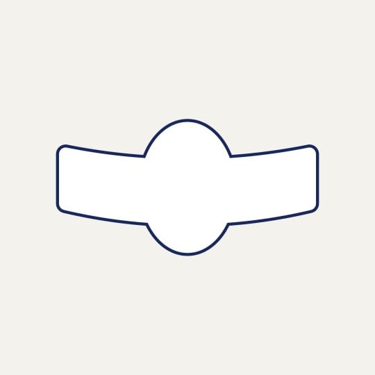 Die Aufkleberform "Flaschenhals geschwungen" ist als Icon vor einem beigen Hintergrund dargestellt.
