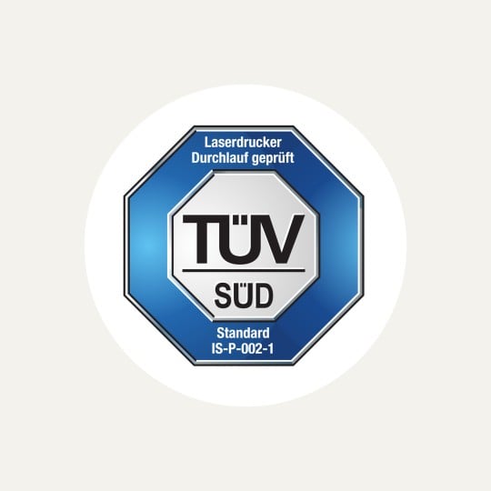 Tüv Zertifierung für den Druckerdurchlauf von Avery Zweckform Etiketten von TÜV SÜD