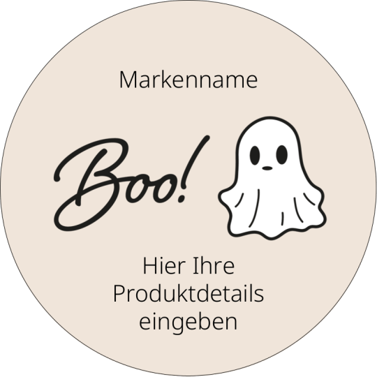 Auf dem runden Aufkleber für Halloween ist ein Geist zu sehen.