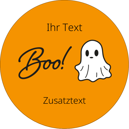 Auf dem runden Halloween-Aufkleber ist ein Geist zu sehen.