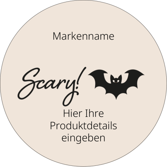 Auf dem runden Halloween-Aufkleber ist eine Fledermaus zu sehen.