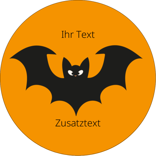 Auf dem runden Halloween-Aufkleber ist eine Fledermaus zu sehen.