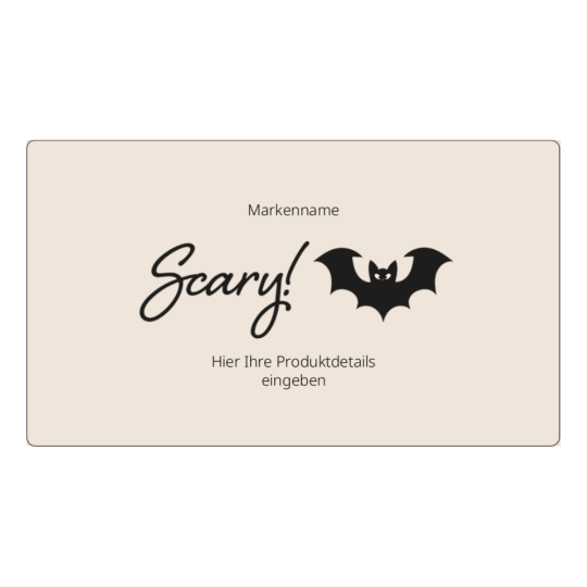 Auf dem rechteckigen Halloween-Aufkleber sieht man eine Fledermaus und das Wort Scary.