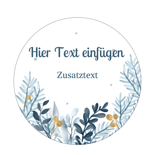 Diese runde Weihnachtsetiketten-Vorlage zeigt unten verschiedene weihnachtliche Äste und darüber einen Platzhalter zum Text einfügen.