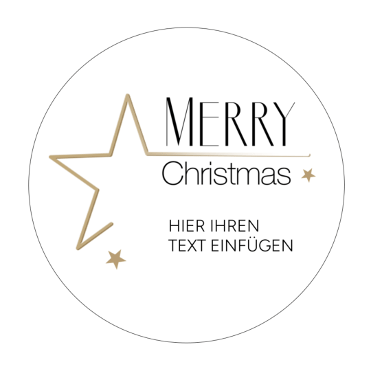 Diese runde Weihnachtsetiketten-Vorlage zeigt ein Merry Christmas Logo und einen Platzhalter für Text.