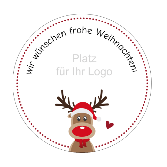Diese runde Weihnachtsetiketten-Vorlage zeigt einen weihnachtlichen Elch mit Platz für Ihr Logo oder/und Text darüber.