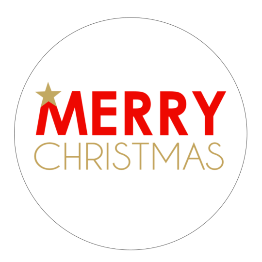 Diese runde Weihnachtsetiketten-Vorlage zeigt den Text ,,Merry Christmas".