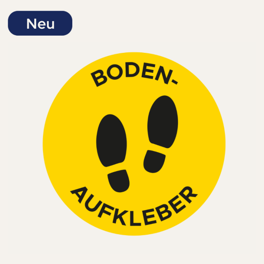 Das Bild zeigt einen Bodenaufkleber mit einem Neu-Störer