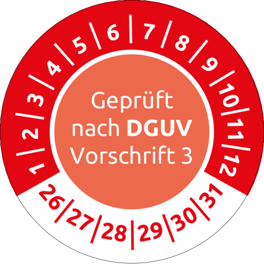 Prüfplakette rot geprüft DGUV Vorschrift 3