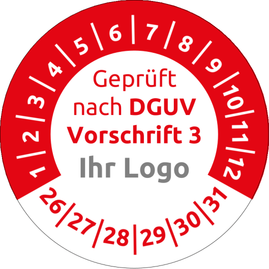 Prüfplakette rot geprüft DGUV Logo