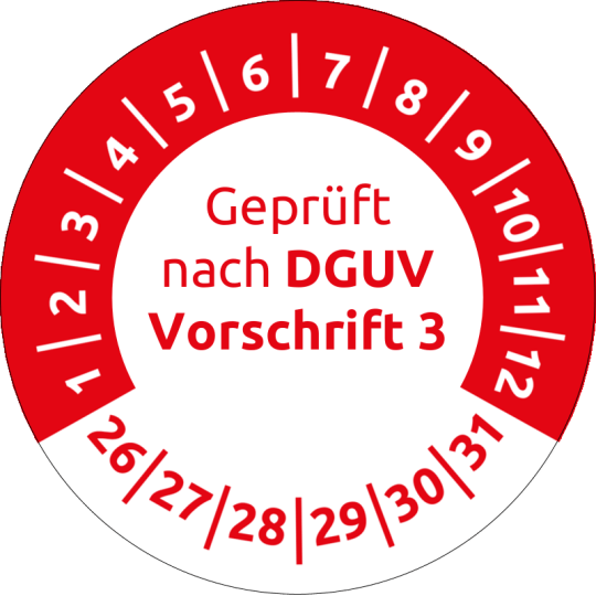 Prüfplakette rot DGU Vorschrift