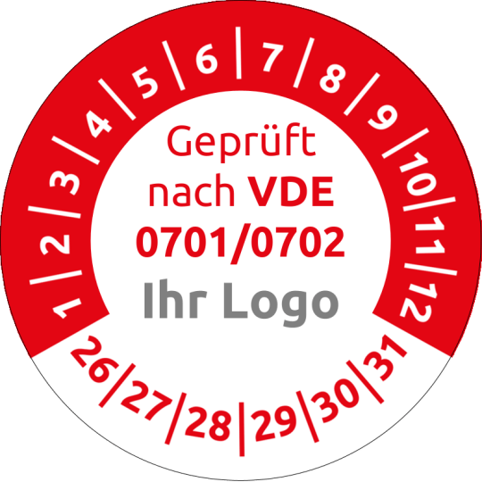 Prüfplakette rot geprüft VDE Logo