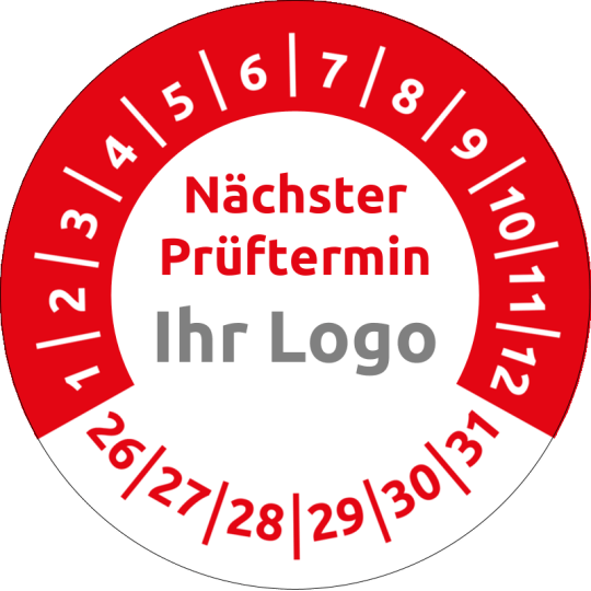Prüfplakette rot nächster Prüftermin Logo