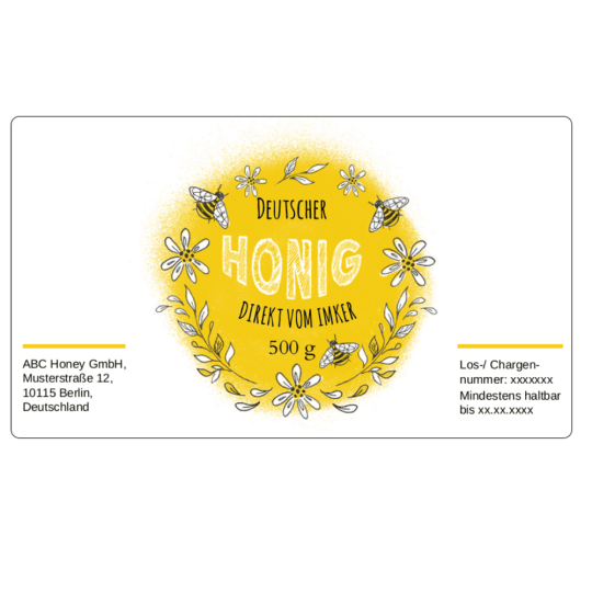 Blumiges Honigetikett im Format 99,1 x 57 mm