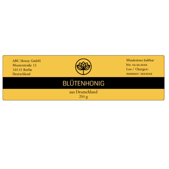 Elegantes Honigetikett im Format 125 x 35 mm.