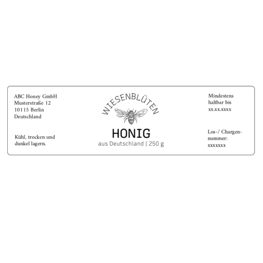 Zeitloses Honigetikett im Format 125 x 35 mm.