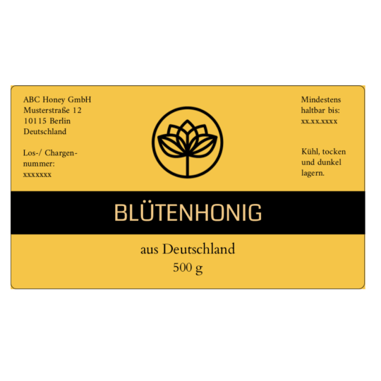 Elegantes Honigetikett im Format 99,1 x 57 mm.