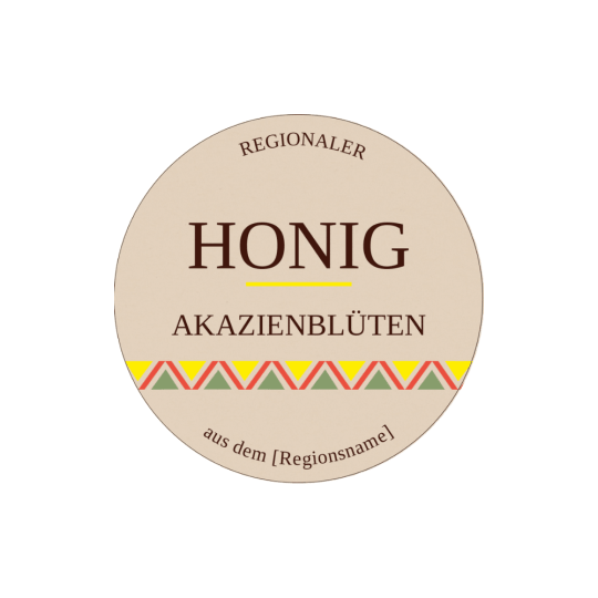 Kunstvolles Honigetikett im Format 60 mm.