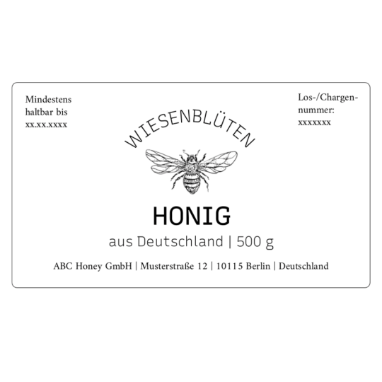 Zeitloses Honigetikett für 500 g Honiggläser.