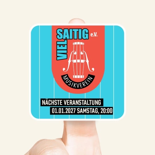 Personalisierter quadratischer Aufkleber eines Musikvereins.