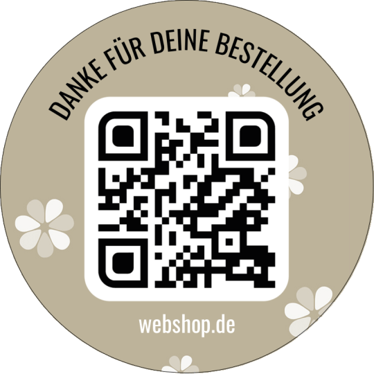 Auf dem Aufkleber ist ein QR Code und der Text "Danke für deine Bestellung".
