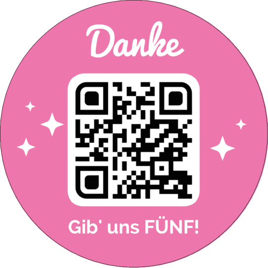 Auf dem Aufkleber ist ein QR Code und der Text "Danke und gib uns Fünf".