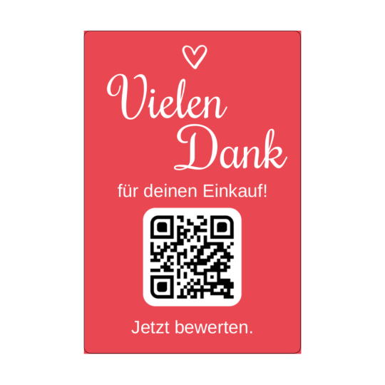 Auf dem rechteckigen Aufkleber ist ein QR Code und der Text "Vielen Dank".