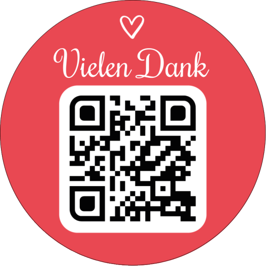 Auf dem Aufkleber ist ein QR Code und der Text "Vielen Dank".