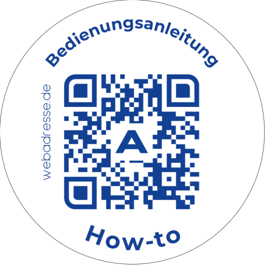 Auf dem Aufkleber ist ein QR Code für ein How To zur Aufbauhilfe und Bedienungsanleitung.
