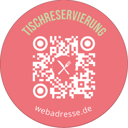 Auf dem Aufkleber ist ein QR Code für eine Tischreservierung.