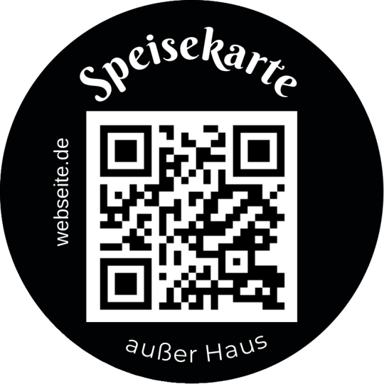 Auf dem Aufkleber ist ein QR Code zu einer Speisekarte.