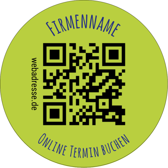 Auf dem Aufkleber ist ein QR Code zu einer Terminbuchung.