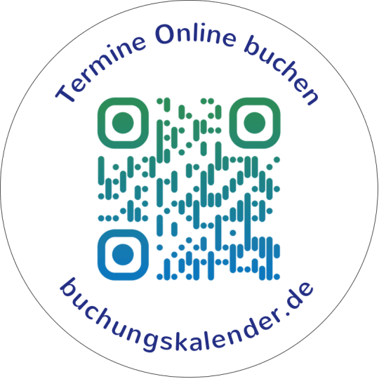 Auf dem Aufkleber ist ein QR Code für eine Terminbuchung online.