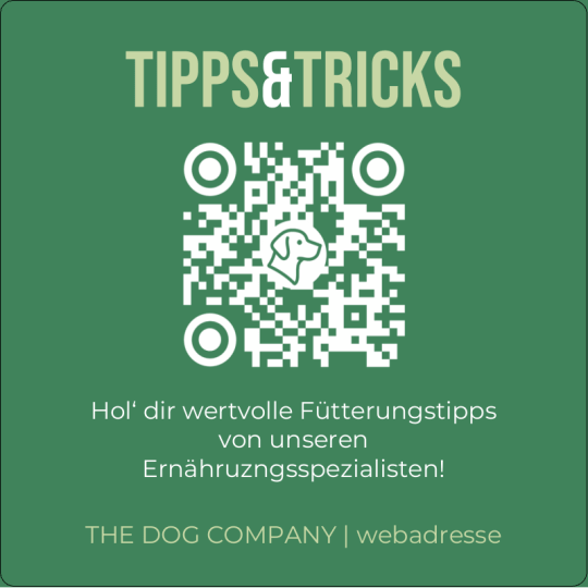 Auf dem quadratischen Aufkleber ist ein QR Code mit der Weiterleitung zu "Tipps & Tricks"