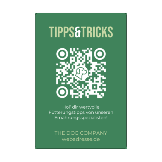 Auf dem rechteckigen Aufkleber ist ein QR Code mit der Weiterleitung zu "Tipps & Tricks"