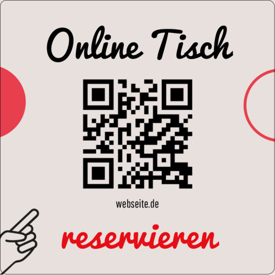 Auf dem quadratischen Aufkleber ist ein QR Code für eine Tischreservierung.