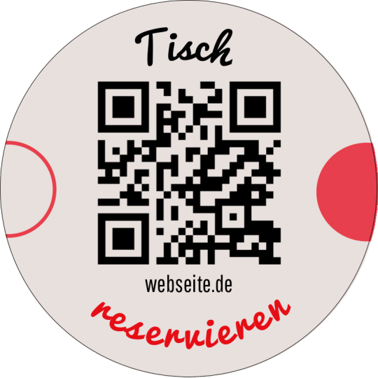 Auf dem Aufkleber ist ein QR Code für eine Tischreservierung.
