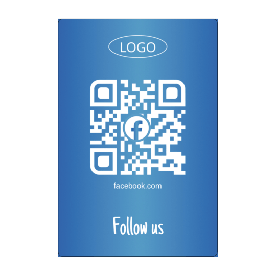 Auf dem rechteckigen Aufkleber ist ein QR Code und die Aufforderung "Folge uns".
