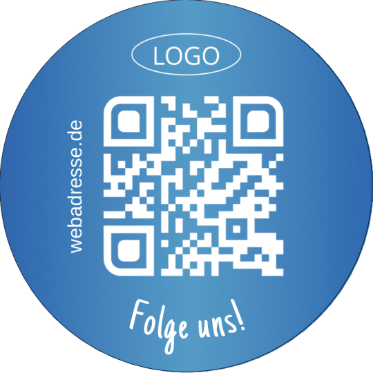 Auf dem Aufkleber ist ein QR Code und die Aufforderung "Folge uns".