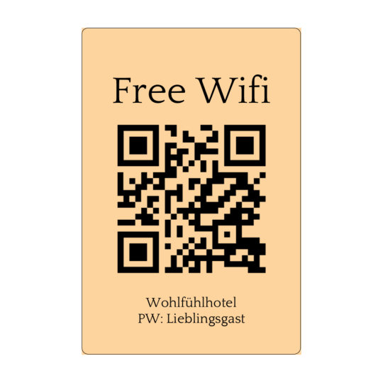 Auf dem rechteckigen Aufkleber ist ein QR Code und dem Text "Free Wifi".