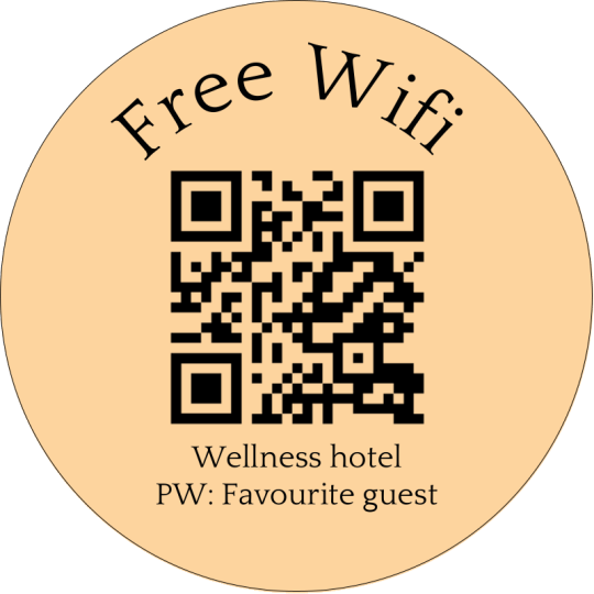 Auf dem Aufkleber ist ein QR Code und dem Text "Free Wifi".